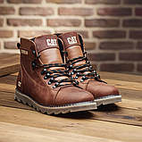 Шкіряні високі черевики CAT коричневі на товстій підошві зимові класичні чоловічі на хутрі *408 риж САТ*, фото 5