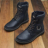 Високі зимові чорні шкіряні хутряні черевики чоловічі на хутрі для чоловіків на товстій підошві на блискавці *Bd-27*, фото 4