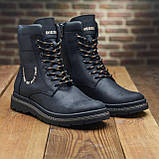 Високі зимові чорні шкіряні хутряні черевики чоловічі на хутрі для чоловіків на товстій підошві на блискавці *Bd-27*, фото 5