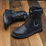 Високі зимові чорні шкіряні хутряні черевики чоловічі на хутрі для чоловіків на товстій підошві на блискавці *Bd-27*, фото 6
