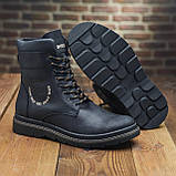 Високі зимові чорні шкіряні хутряні черевики чоловічі на хутрі для чоловіків на товстій підошві на блискавці *Bd-27*, фото 7