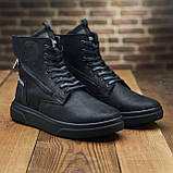 Високі зимові чорні шкіряні черевики чоловічі на хутрі на товстій підошві на блискавці *B - 53 дизель*, фото 3