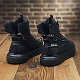 Високі зимові чорні шкіряні черевики чоловічі на хутрі на товстій підошві на блискавці *B - 53 дизель*, фото 7