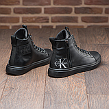 Високі утеплені чоловічі зимові шкіряні черевики на хутрі на високій підошві на кожен день *Вкл-150*, фото 2