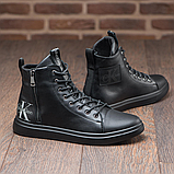 Високі утеплені чоловічі зимові шкіряні черевики на хутрі на високій підошві на кожен день *Вкл-150*, фото 3