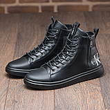 Високі утеплені чоловічі зимові шкіряні черевики на хутрі на високій підошві на кожен день *Вкл-150*, фото 4