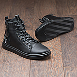 Високі утеплені чоловічі зимові шкіряні черевики на хутрі на високій підошві на кожен день *Вкл-150*, фото 5