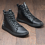 Високі утеплені чоловічі зимові шкіряні черевики на хутрі на високій підошві на кожен день *Вкл-150*, фото 6