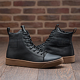 Високі утеплені чоловічі зимові шкіряні черевики на хутрі на високій підошві на кожен день *В-150креп*, фото 2