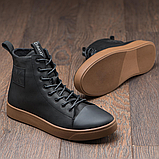Високі утеплені чоловічі зимові шкіряні черевики на хутрі на високій підошві на кожен день *В-150креп*, фото 4