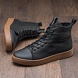 Високі утеплені чоловічі зимові шкіряні черевики на хутрі на високій підошві на кожен день *В-150креп*, фото 7