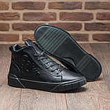 Високі утеплені чоловічі зимові шкіряні черевики на хутрі на високій підошві на кожен день *Ск-10 чер*, фото 2