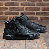 Високі утеплені чоловічі зимові шкіряні черевики на хутрі на високій підошві на кожен день *Ск-10 чер*, фото 5