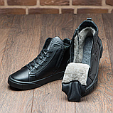 Високі утеплені чоловічі зимові шкіряні черевики на хутрі на високій підошві на кожен день *Ск-10 чер*, фото 6