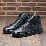 Високі утеплені чоловічі зимові шкіряні черевики на хутрі на високій підошві на кожен день *Ск-10 чер*, фото 7
