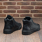 Високі утеплені чоловічі зимові шкіряні черевики на хутрі на високій підошві на кожен день *Ск-10 чер*, фото 8
