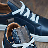 Осінні чоловічі шкіряні кеди сині демісезонні з білою підошвою під джинси *А-70-сині*, фото 3