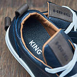 Осінні чоловічі шкіряні кеди сині демісезонні з білою підошвою під джинси *А-70-сині*, фото 4