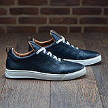 Осінні чоловічі шкіряні кеди сині демісезонні з білою підошвою під джинси *А-70-сині*, фото 6