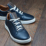 Осінні чоловічі шкіряні кеди сині демісезонні з білою підошвою під джинси *А-70-сині*, фото 7
