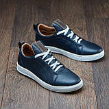 Осінні чоловічі шкіряні кеди сині демісезонні з білою підошвою під джинси *А-70-сині*, фото 8