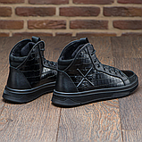 Високі утеплені чоловічі зимові шкіряні черевики на хутрі на високій підошві на кожен день *В-63 ч/кр РР*, фото 3