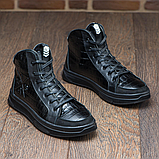 Високі утеплені чоловічі зимові шкіряні черевики на хутрі на високій підошві на кожен день *В-63 ч/кр РР*, фото 5