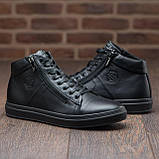 Хутряні зимові теплі чорні шкіряні черевики високі чоловічі на хутрі для чоловіків на зиму *В-48*, фото 2