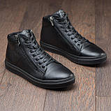 Хутряні зимові теплі чорні шкіряні черевики високі чоловічі на хутрі для чоловіків на зиму *В-48*, фото 3