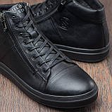 Хутряні зимові теплі чорні шкіряні черевики високі чоловічі на хутрі для чоловіків на зиму *В-48*, фото 4