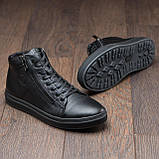 Хутряні зимові теплі чорні шкіряні черевики високі чоловічі на хутрі для чоловіків на зиму *В-48*, фото 5