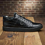 Шкіряні теплі чорні кеди зимові чоловічі на хутрі набивне хутро *114-чер/кор/м*, фото 3