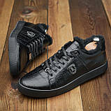 Шкіряні теплі чорні кеди зимові чоловічі на хутрі набивне хутро *114-чер/кор/м*, фото 5