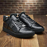 Шкіряні теплі чорні кеди зимові чоловічі на хутрі набивне хутро *114-чер/кор/м*, фото 6