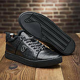 Шкіряні теплі чорні кеди зимові чоловічі на хутрі набивне хутро *114-чер/кор/м*, фото 7