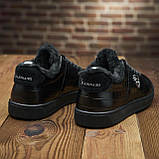 Шкіряні теплі чорні кеди зимові чоловічі на хутрі набивне хутро *114-чер/кор/м*, фото 8