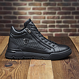 Зимові чорні шкіряні хутряні черевики чоловічі на кожен день для чоловіків на блискавці *В-67 БОТ*, фото 3