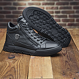 Зимові чорні шкіряні хутряні черевики чоловічі на кожен день для чоловіків на блискавці *В-67 БОТ*, фото 4