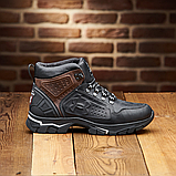 Чорні шкіряні черевики чоловічі на натуральному хутрі, Високі черевики спортивні натуральні *х-112/16к*, фото 2