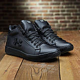 Чорні шкіряні черевики чоловічі на натуральному хутрі, Високі черевики спортивні натуральні *U-7 чорн/л*, фото 3