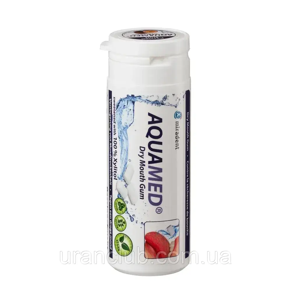 Жувальна гумка проти сухості рота ксеростомії Aquamed аквамед, фруктовий смак (30 шт.) miradent