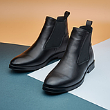 Чоловічі черевики зимові класичні високі на зиму, чорні шкіряні черевики на товстій підошві *241 челси*, фото 4