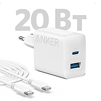 Зарядний пристрій ANKER PowerPort 312 - 20W USB-C & USB-A + USB-C cable (Білий)