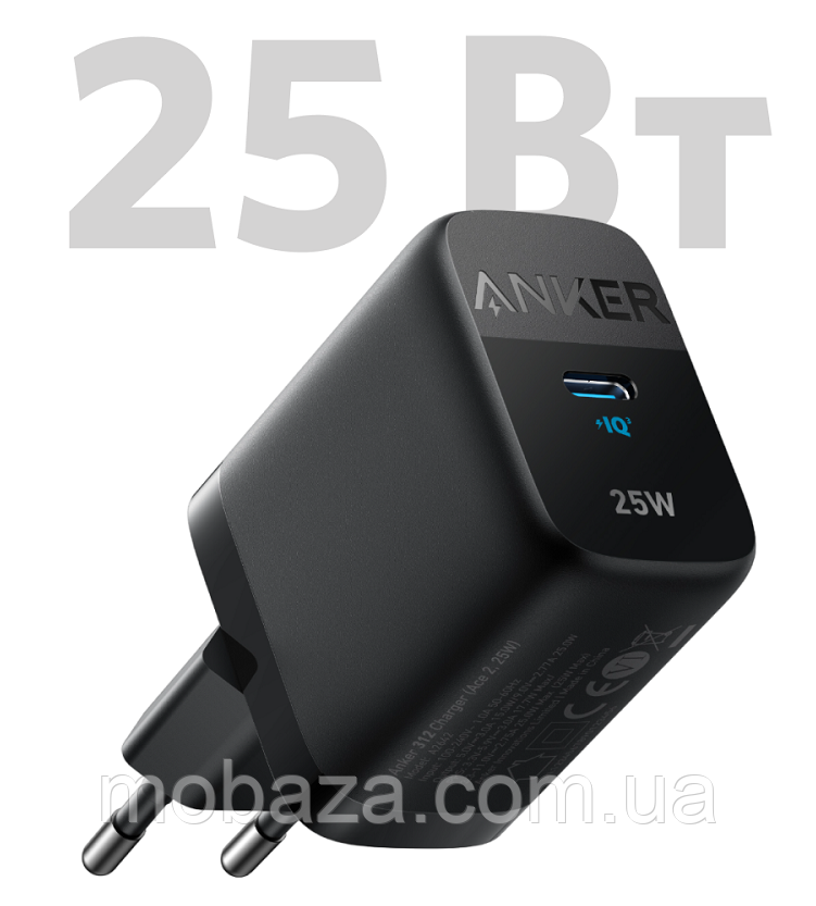 Зарядний пристрій ANKER PowerPort 312 - 25W USB-C (Чорний)