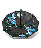 Парасолька жіноча Bellissimo №M639 напівавтомат на 10 спиць з квітами під куполом Темно-зелений, фото 3