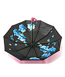 Парасолька жіноча Bellissimo №M639 напівавтомат на 10 спиць з квітами під куполом Малиновий, фото 3