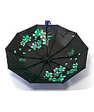 Парасолька жіноча Bellissimo №M639 напівавтомат на 10 спиць з квітами під куполом Синій, фото 3