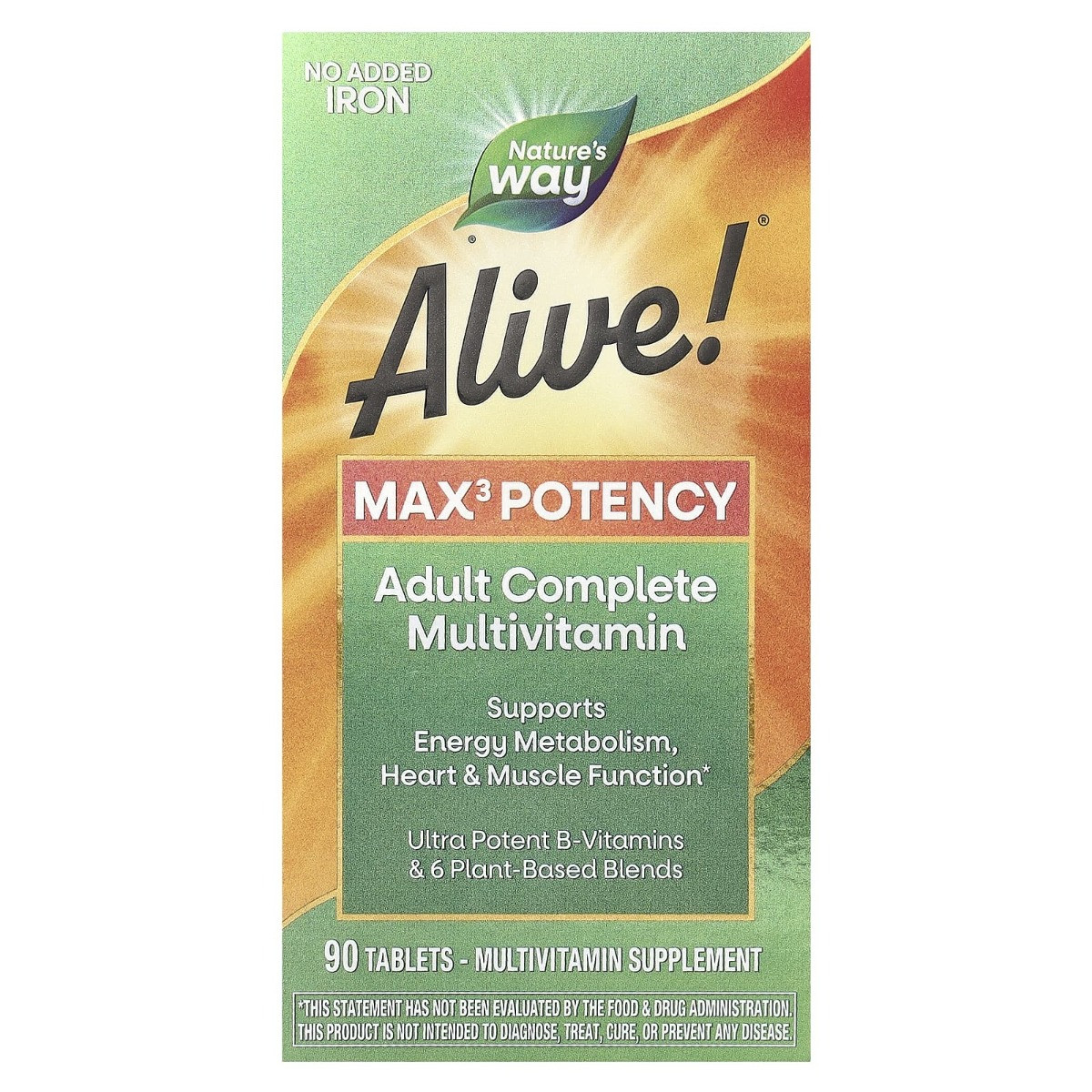 Мультивітаміни підвищеної ефективності без заліза, Alive! Max3 Potency Multivitamin, No Added Iron, Nature's