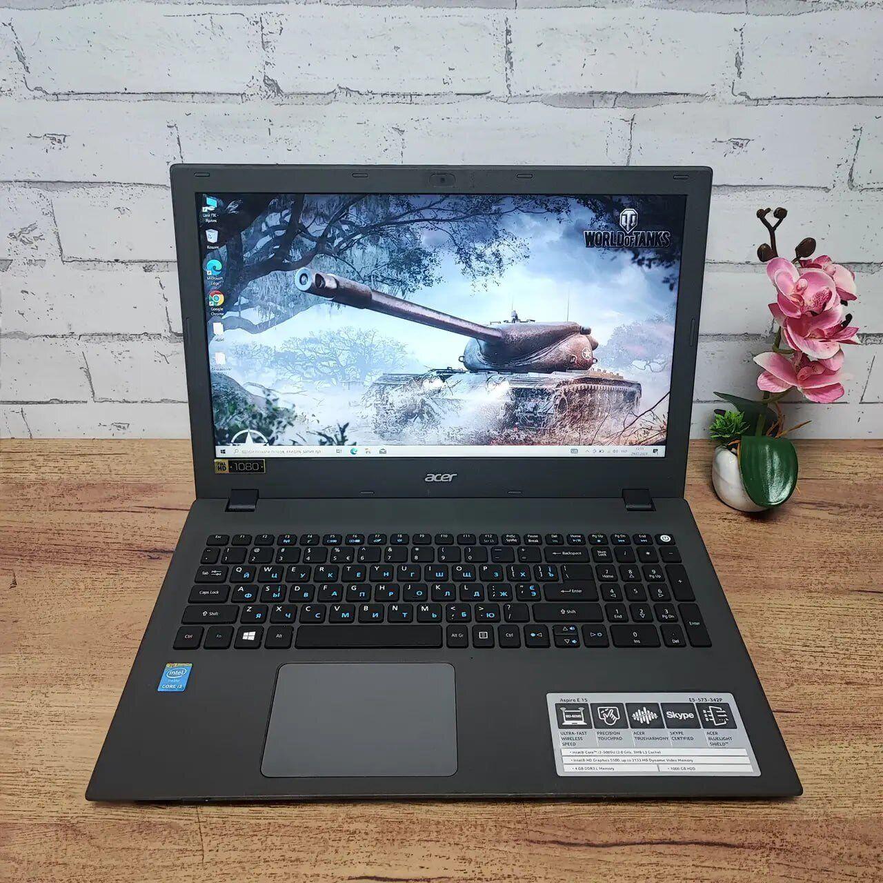 Б/в Ноутбук Б-клас Acer Aspire E5-573 15.6" 1920x1080| Core i3-5005U| 8 GB RAM| 256 GB SSD| HD 5500