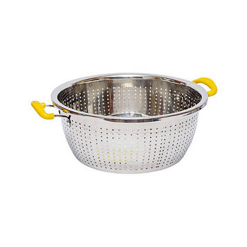 Друшляк металевий на каструлю з пластиковими ручками Діаметр 28см, Висота 11,5см жовтий